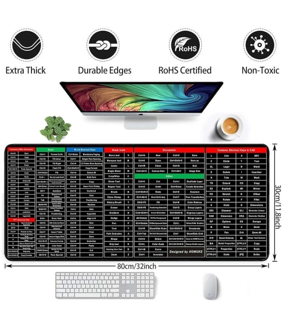 Tapixaa Anti-Slip Keyboard Pad with Office Software Shortcuts Pattern, Clear Extended Large Cheat Sheet Mouse Pad, Large Rubber Base Mice Smooth Cloth Desk Mat, Excel Shortcut Keys Mouse Pad