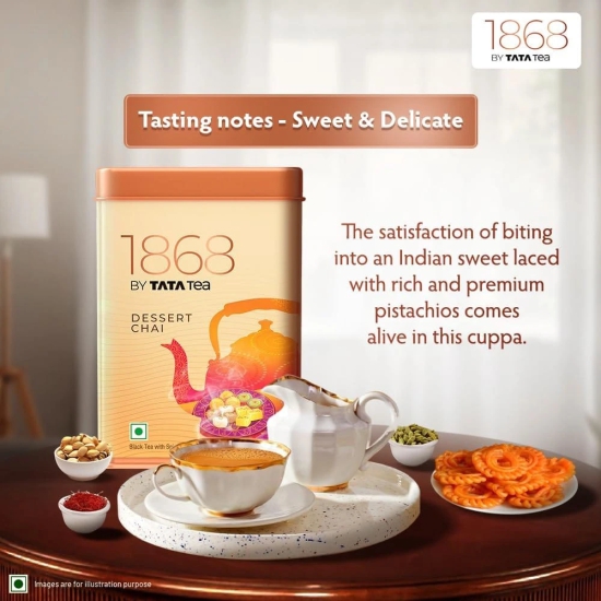 1868 by Tata Tea Dessert Chai | 50g | Black Tea with Spice | Sweet & Rich Flavours of Kesar Pista | Floating Aroma of Cardamom