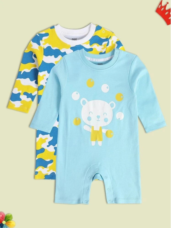 miniklub Multicolor Cotton Rompers For Baby Boy ( Pack of 2 ) - None