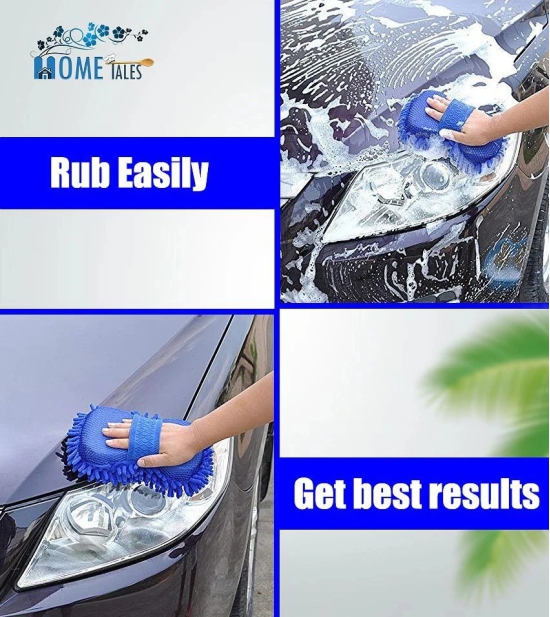 HOMETALES Car Washing Sponge With Microfiber Washer Towel Duster For Cleaning Car Bike Vehicle Sponge Hand Gloves ( Color May Vary )