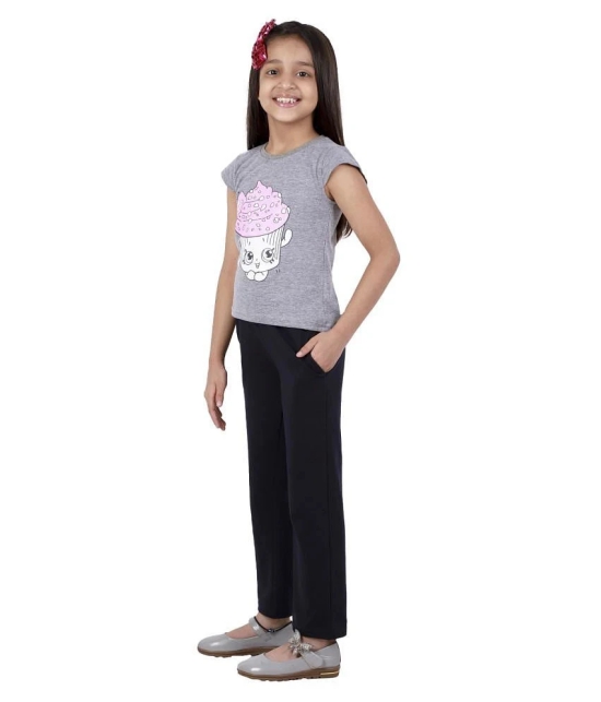 Kids Cave Dress for Girls Two Piece Printed Cap Sleeve Tshirt And Elasticated Waist Band Pant Fabric 100%  Super Cotton Hosiery Bio Wash (Color Tshirt-Grey, Pant Black, Size 3 to 12 Years) -