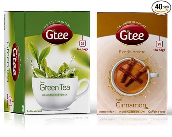 GTEE Green Tea Bags - Regular & Cinnamon Tea Bags, 25 Tea Bags