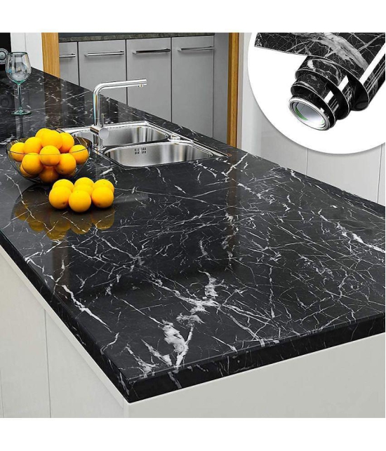 GEEO Black marble design for kitchen foil wallpaper, Wall Sticker ( 200 x 60 cms )