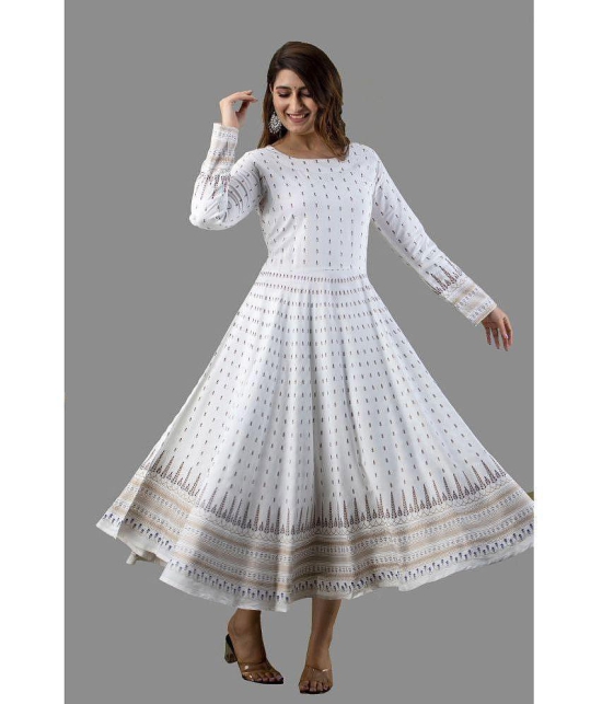 LEE MODA EXPORT - White Rayon Women's Anarkali Kurti with Dupatta ( Pack of 1 ) - None