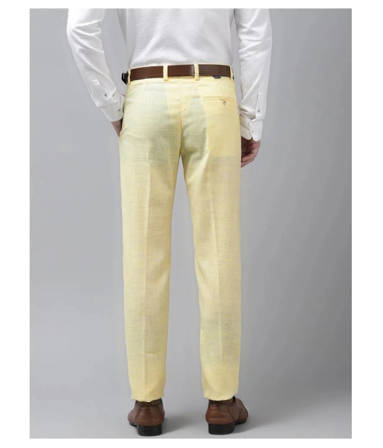 Hangup - Yellow Linen Regular Fit Mens Formal Pants (Pack of 1) - None