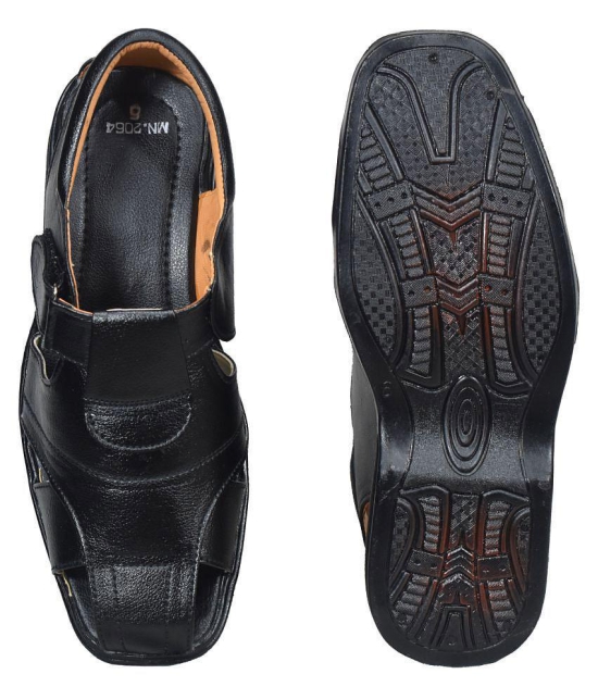 IndiForce Black Leather Sandals - 5