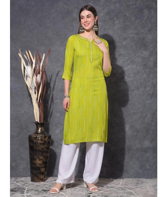 Mamoose Cotton Blend Printed Straight Womens Kurti - Green ( Pack of 1 ) - None