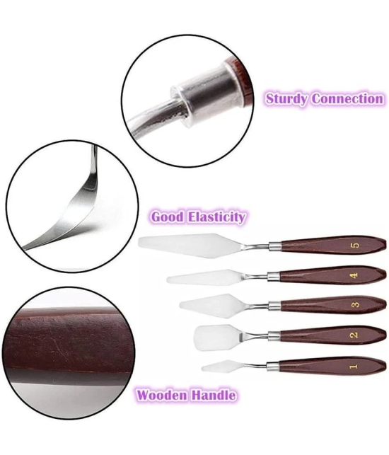 ECLET Palette Painting Knives - Set of 5 Various Sizes & Shapes, Stainless Steel Scraper Spatula with Polished Brown Handle for Artist Canvas Oil Paint Mixing Colour(A)