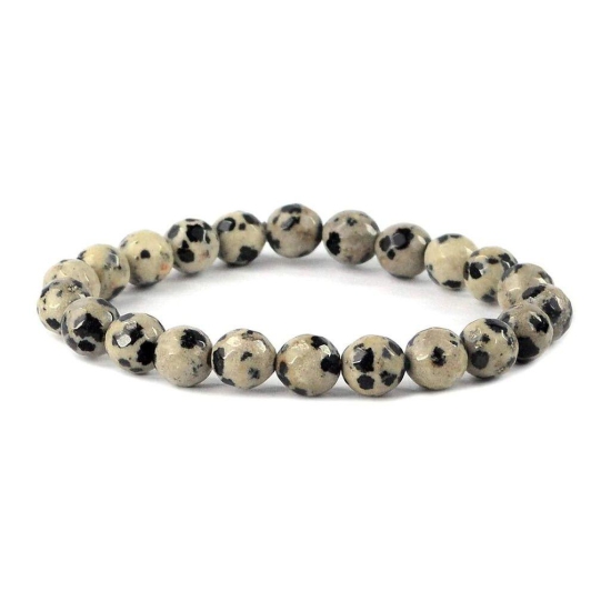 Ekdant Dalmatian Jasper Bracelet Natural Crystal Healing Bracelet Gemstone Jewellery Beaded Stone Bracelet for Men & Women, Bead Size 6 mm