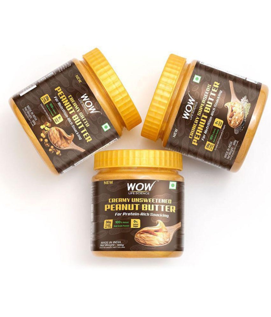 WOW Life Science Crunchy Unsweetened Peanut Butter - 500g