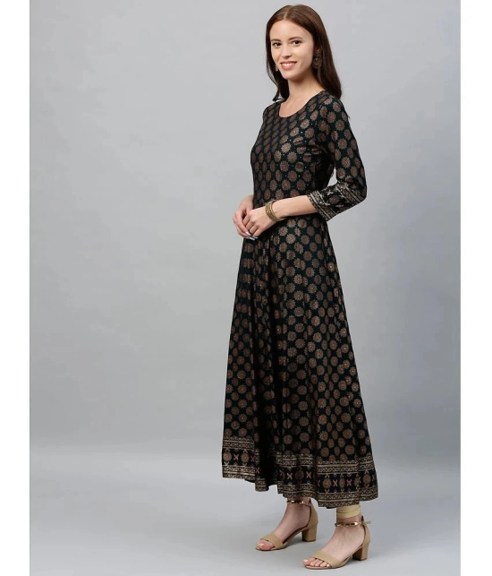 KIPEK - Black Rayon Womens Anarkali Kurti ( Pack of 1 ) - None