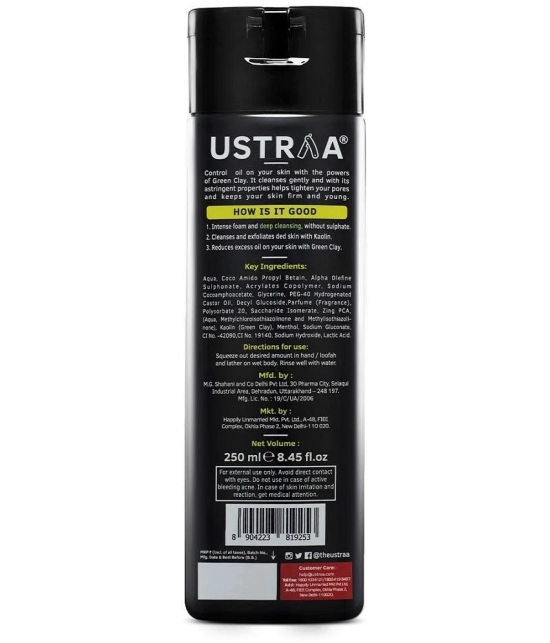 Ustraa Body Wash-Green Clay - 200 ml - Intense Oil Control - removes excess oil, No post-shower dryness, Intense foaming without sulphates