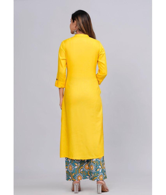 MAUKA Rayon Embellished Kurti With Palazzo Womens Stitched Salwar Suit - Yellow ( Pack of 1 ) - None