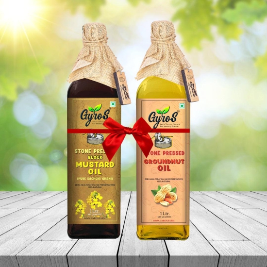 Stone Cold Pressed Groundnut Oil and Black Mustard Oil | 1L + 1L | Zero Adulteration| Unfiltered | Glass Bottle-1 Liter + 1 Liter