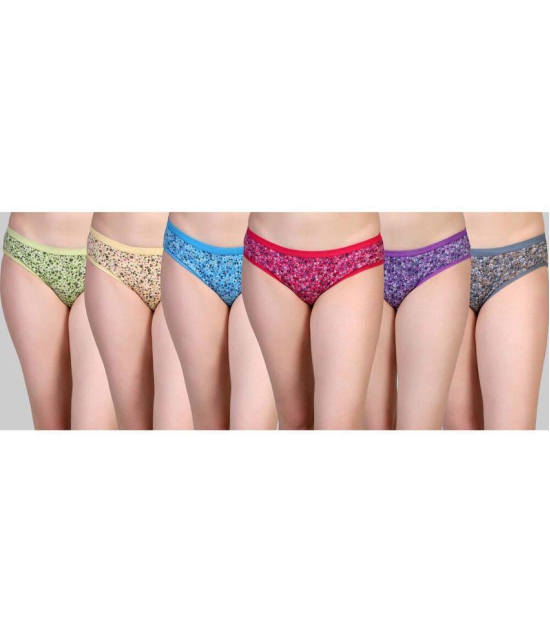 ICONIC ME Multi Color Cotton Printed Womens Bikini ( Pack of 6 ) - None