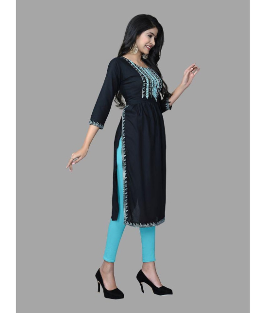 HAYA - Black Rayon Women''s A-line Kurti ( Pack of 1 ) - None