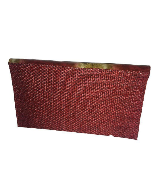 Apnav Red Jute Clutch With Sling Chain