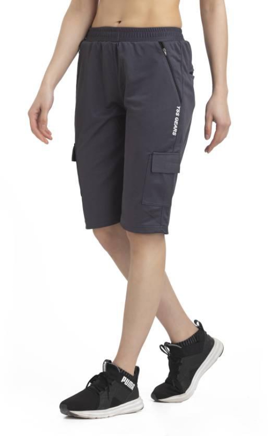 Solid Women Dark Grey Cargo Shorts, Sports Shorts, Casual Shorts, Regular Shorts