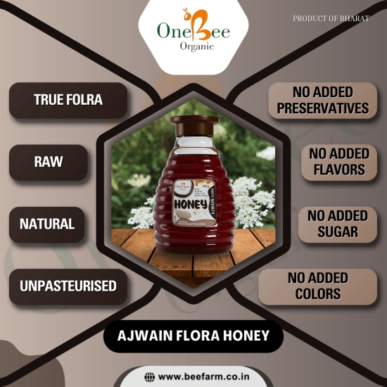 ONE BEE ORGANIC Honey | Ajwain Honey/Carom Flora Honey | Natural Flora Honey - 280 GM.