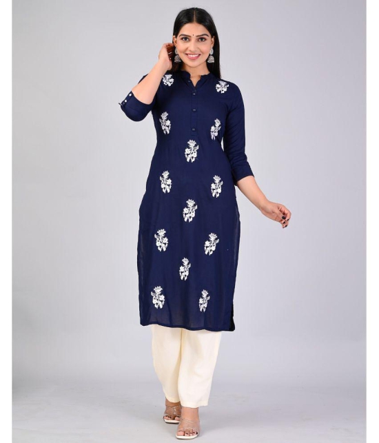 MAUKA Rayon Embroidered Kurti With Palazzo Women's Stitched Salwar Suit - Blue ( Pack of 1 ) - None