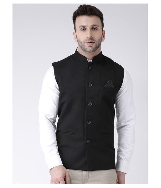 Hangup Black Polyester Blend Nehru Jacket - None