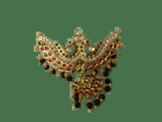 Gold Peacock Haram Pendant with Black Beads