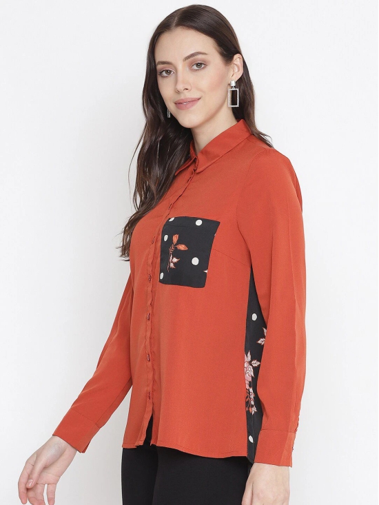 Oxolloxo Women Rust Orange Classic Casual Shirt