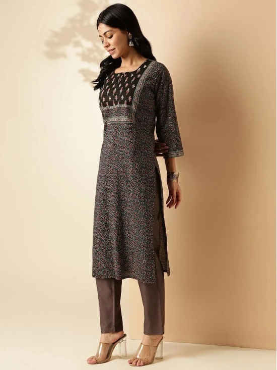 Vbuyz Cotton Printed Straight Womens Kurti - Black ( Pack of 1 ) - None