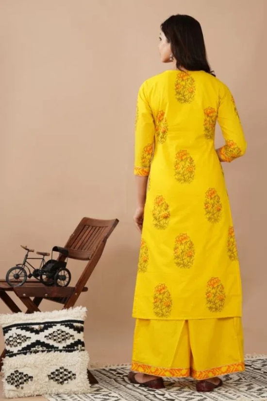 Yellow Printed Kurta Set L