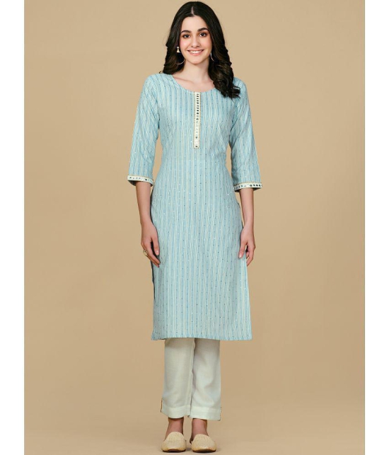 Glomee - Light Blue Cotton Blend Womens Straight Kurti ( Pack of 1 ) - None