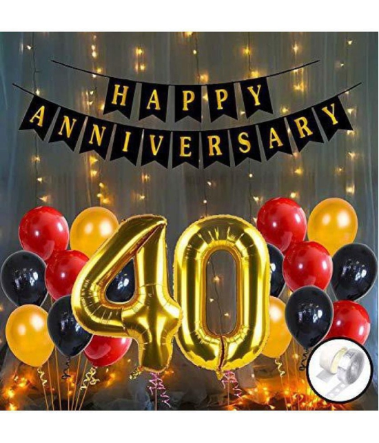 Party Propz 40th Happy Anniversary Decoration Items with LED Light Banner, Balloons, Arch, Glue Dot 56Pcs Set for 40th Party Room Decoration Combo Set/Couple Wedding,Marriage Celebration - M