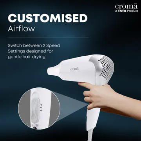 Croma Hair Dryer with 2 Heat Settings (Dual Voltage Knob, White)