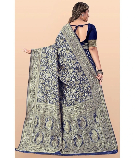 LEELAVATI - Navy Blue Banarasi Silk Saree With Blouse Piece ( Pack of 1 ) - Navy Blue