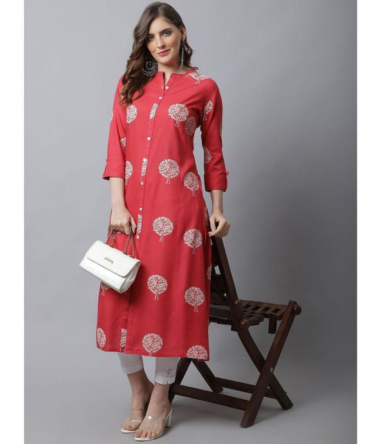 Pistaa Viscose Printed Front Slit Women''s Kurti - Red ( Pack of 1 ) - None