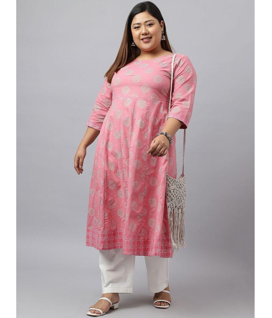 XL LOVE By janasya Cotton Printed Anarkali Womens Kurti - Pink ( Pack of 1 ) - None