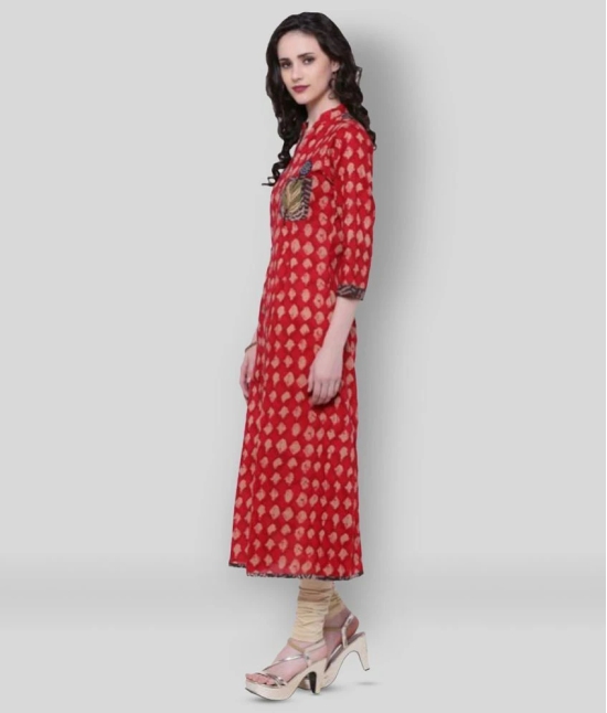 Divena - Red Cotton Womens Front Slit Kurti ( Pack of 1 ) - None