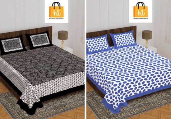 Bedsheet  Adda -100% Pure Cotton Jaipuri Printed Double Bedsheet-