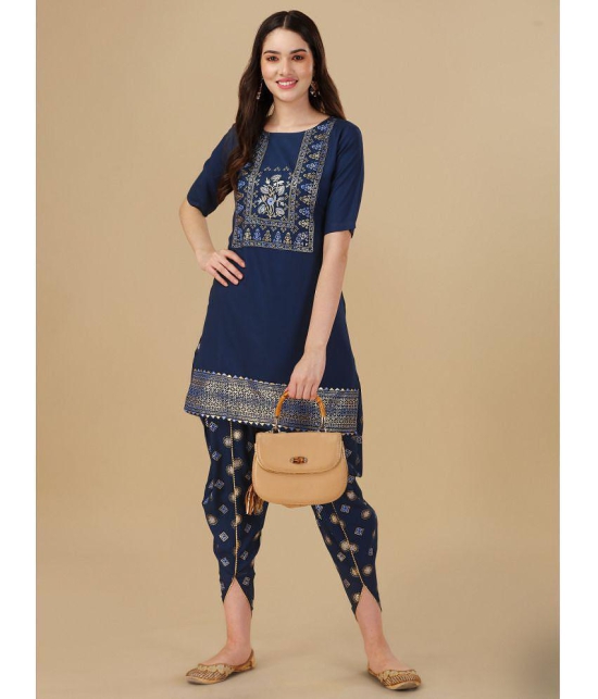 gufrina Viscose Printed Kurti With Dhoti Pants Womens Stitched Salwar Suit - Navy ( Pack of 1 ) - None