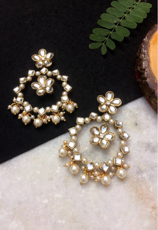 Kundan Flower Chandbali Earrings