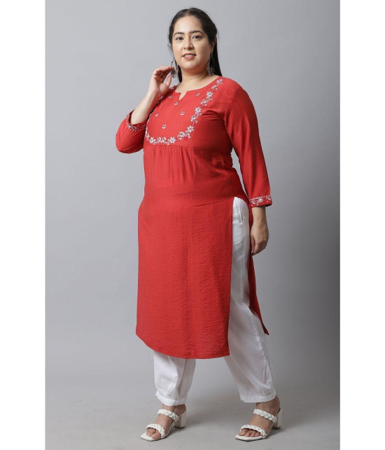 Rajnandini - Red Rayon Women's Straight Kurti ( Pack of 1 ) - None