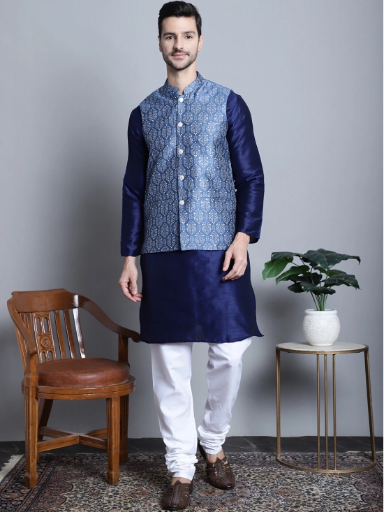 Mens Printed Nehru Jacket-S / Blue