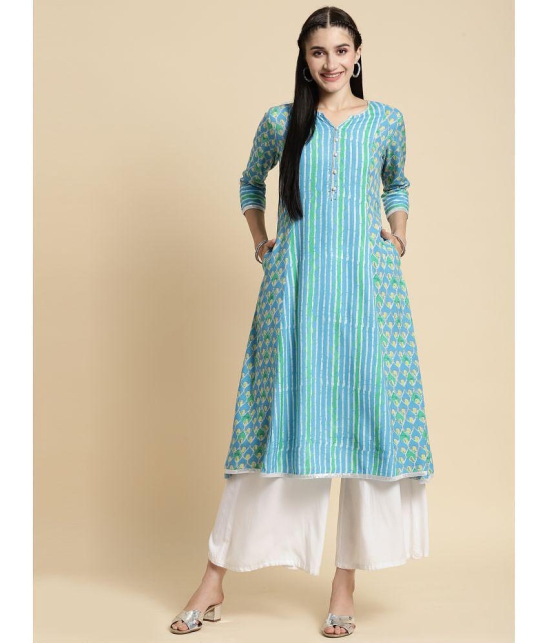 Rangita Women Rayon Blue Tonal Printed Calf Length Kalidar Kurti - None