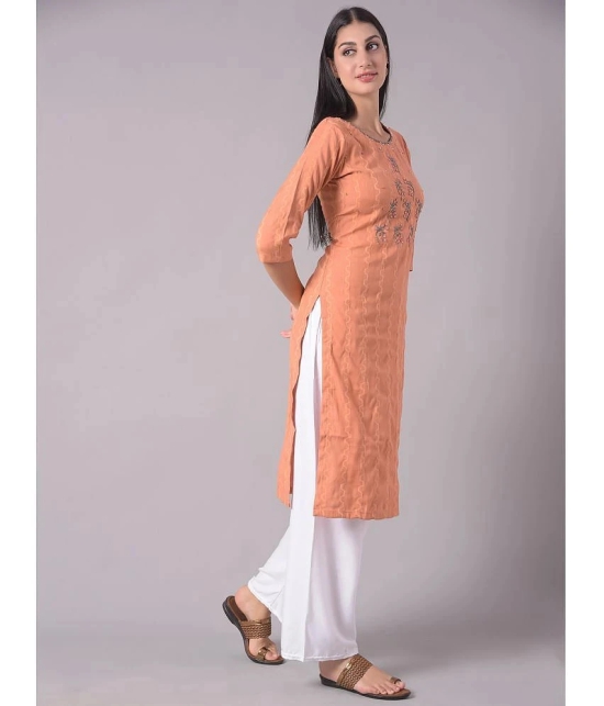 Dollar Missy Cotton Blend Embellished Straight Womens Kurti - Orange ( Pack of 1 ) - None