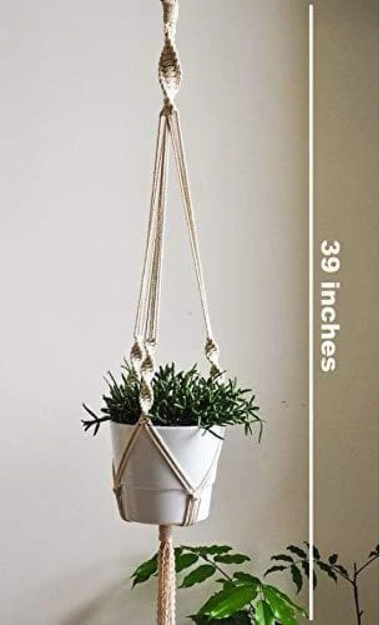 ecofynd Macrame Plant Hanger, Flower Pot Holder, Ivory, 39 inches, Pack of 3