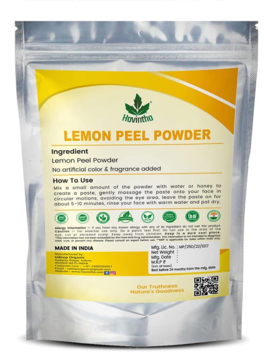 Havintha Natural Lemon Peel Powder for Face Pack | Bright Skin - 227gm