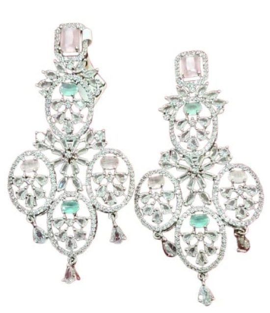 American Diamond Earrings with Green and Pink Stones