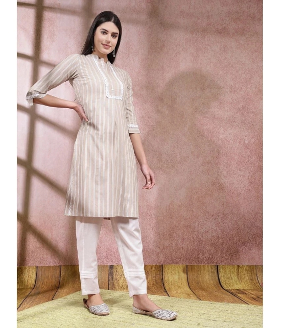 Stylum Cotton Blend Striped Straight Womens Kurti - Beige ( Pack of 1 ) - None