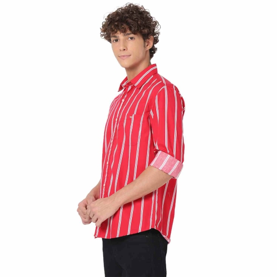 Red & White Candy Stripe Slim Fit Casual Shirt