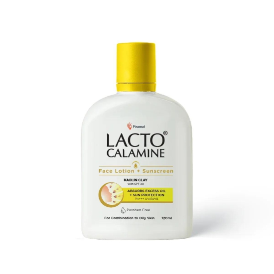 Lacto Calamine Face Lotion + Sunscreen | SPF 30 | UVA + UVB PA+++ | With Kaolin Clay & Zinc Oxide | Controls Excess Oil | Lightweight | For Oily Skin | For Women | Pack of 2x 120 ml