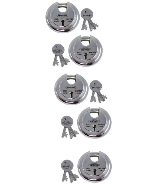 ONMAX Steel Regular Shutter Round Lock,65mm size and 6 levers, Heavy and good Quality Pad Lock, For home, Office and shop (SRSL65N2) Pack Of 5 Pcs